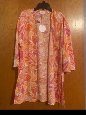 Hippie Rose Pink and Orange Floral Kimono Cardigan